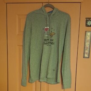 Life Is Good Gray Hoodie with Wine and Pizza Graphic